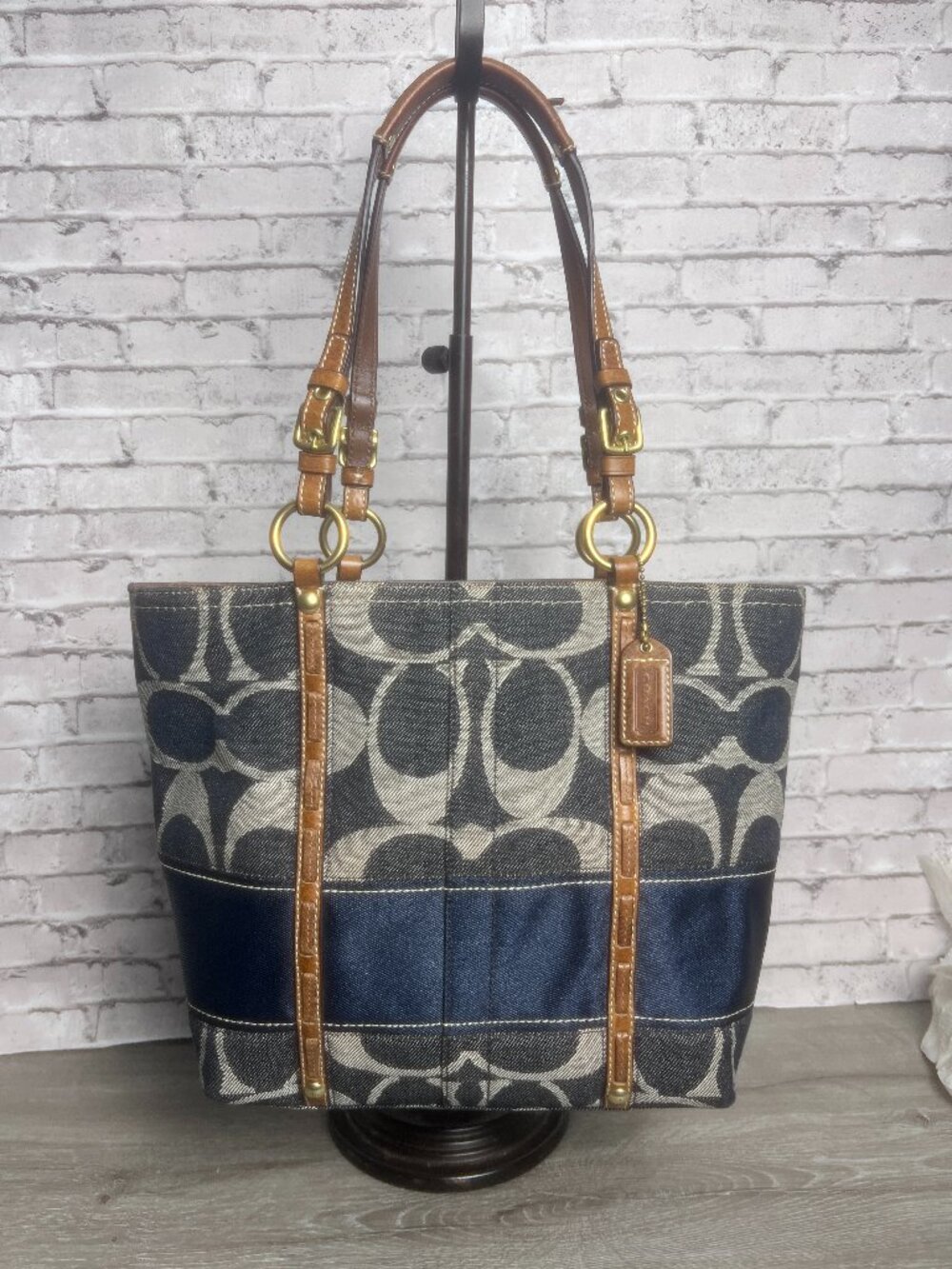 Y2k Rare Coach Legacy Signature Denim Heritage Stripe Tote F11179